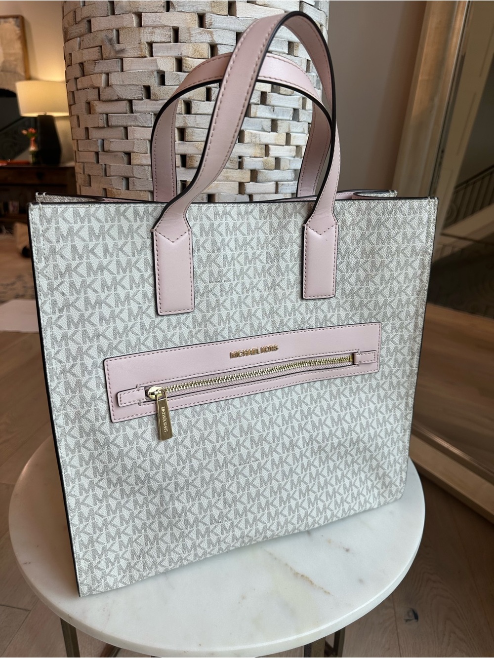 Michael Kors Pale Pink and White Logo Tote